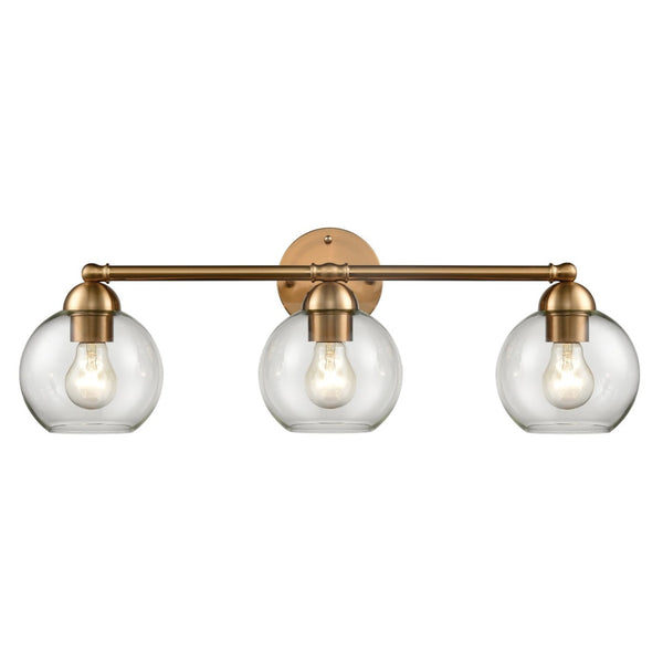 Atlas Astoria 3-Light Vanity Fixture - Midcentury Modern Design with Clear Glass Globes for Timeless Illumination Satin Gold 25'' WL11193-GD