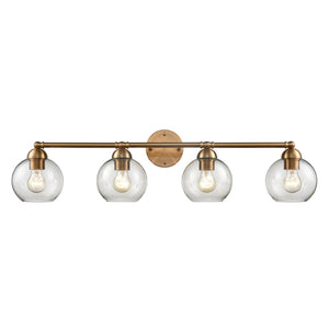 Atlas Astoria 3-Light Vanity Fixture - Midcentury Modern Design with Clear Glass Globes for Timeless Illumination Satin Gold 35'' WL11194-GD