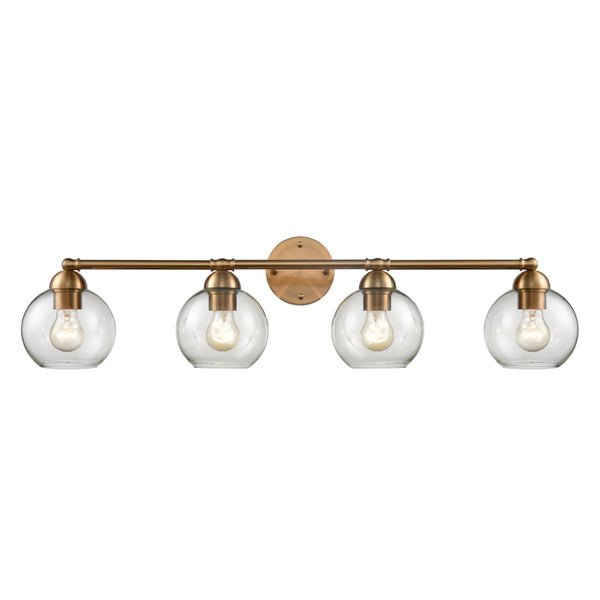 Atlas Astoria 3-Light Vanity Fixture - Midcentury Modern Design with Clear Glass Globes for Timeless Illumination Satin Gold 35'' WL11194-GD