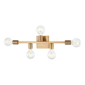 Atlas Attune 22" Wide 5-Light Vanity Light Fixture – Retro-Modern Design for Bright, Elegant Illumination Burnished Brass WL11195-BS