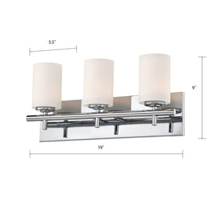 Atlas Barro 2-Light Vanity Fixture - Modern Opal Glass Shades for Stylish Bathroom Illumination Chrome 19'' WL11198-CH