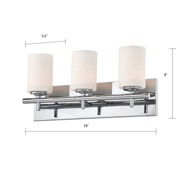 Atlas Barro 2-Light Vanity Fixture - Modern Opal Glass Shades for Stylish Bathroom Illumination Chrome 19'' WL11198-CH