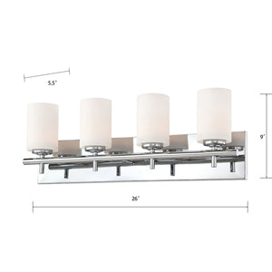 Atlas Barro 2-Light Vanity Fixture - Modern Opal Glass Shades for Stylish Bathroom Illumination Chrome 26.1'' WL11199-CH