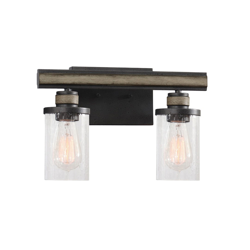 Atlas Beaufort 2-Light Vanity Light Fixture – Rustic Industrial Design with Seeded Glass Shades Anvil Iron 14'' WL11200-BK