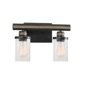 Atlas Beaufort 2-Light Vanity Light Fixture – Rustic Industrial Design with Seeded Glass Shades Anvil Iron 14'' WL11200-BK