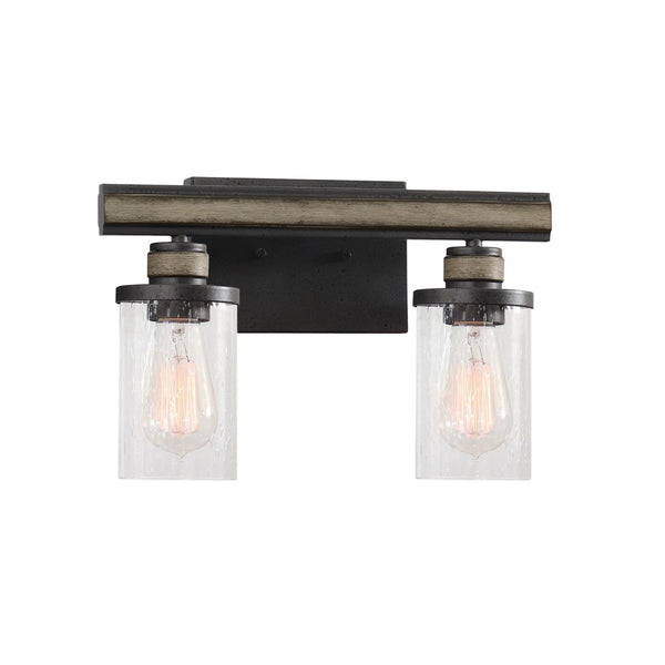 Atlas Beaufort 2-Light Vanity Light Fixture – Rustic Industrial Design with Seeded Glass Shades Anvil Iron 14'' WL11200-BK