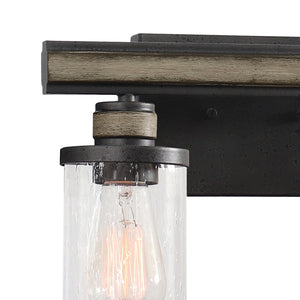 Atlas Beaufort 2-Light Vanity Light Fixture – Rustic Industrial Design with Seeded Glass Shades Anvil Iron 14'' WL11200-BK