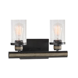 Atlas Beaufort 2-Light Vanity Light Fixture – Rustic Industrial Design with Seeded Glass Shades Anvil Iron 14'' WL11200-BK