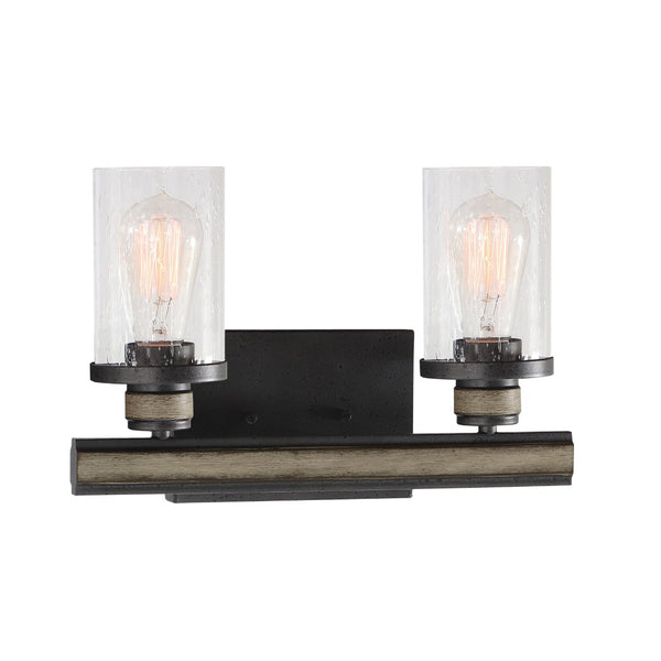 Atlas Beaufort 2-Light Vanity Light Fixture – Rustic Industrial Design with Seeded Glass Shades Anvil Iron 14'' WL11200-BK