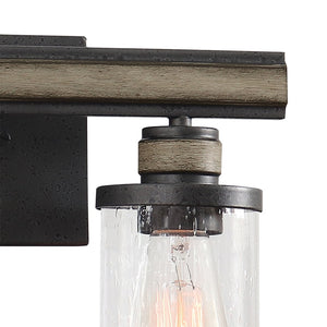 Atlas Beaufort 2-Light Vanity Light Fixture – Rustic Industrial Design with Seeded Glass Shades Anvil Iron 14'' WL11200-BK