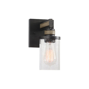 Atlas Beaufort 2-Light Vanity Light Fixture – Rustic Industrial Design with Seeded Glass Shades Anvil Iron 4.5'' WL11201-BK