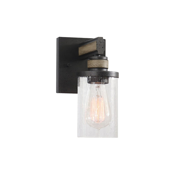 Atlas Beaufort 2-Light Vanity Light Fixture – Rustic Industrial Design with Seeded Glass Shades Anvil Iron 4.5'' WL11201-BK