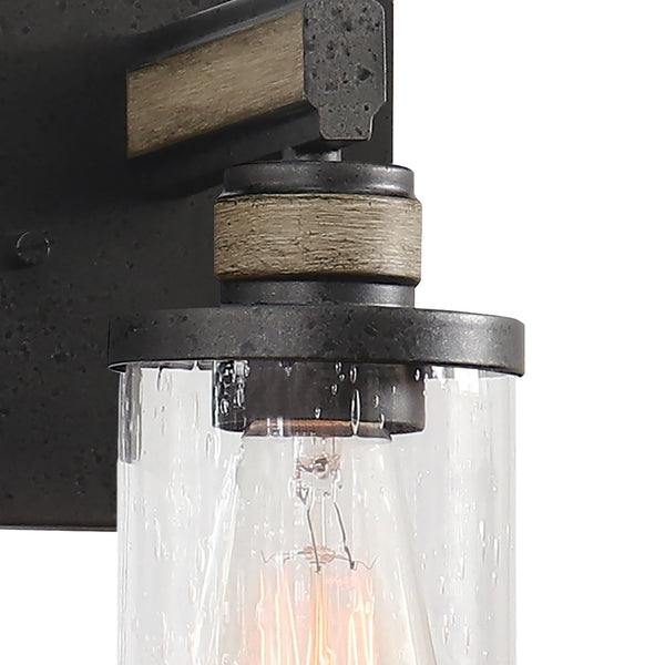 Atlas Beaufort 2-Light Vanity Light Fixture – Rustic Industrial Design with Seeded Glass Shades Anvil Iron 4.5'' WL11201-BK