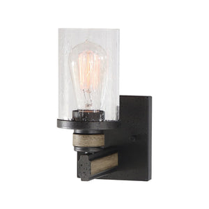 Atlas Beaufort 2-Light Vanity Light Fixture – Rustic Industrial Design with Seeded Glass Shades Anvil Iron 4.5'' WL11201-BK