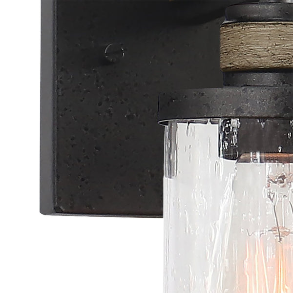 Atlas Beaufort 2-Light Vanity Light Fixture – Rustic Industrial Design with Seeded Glass Shades Anvil Iron 4.5'' WL11201-BK