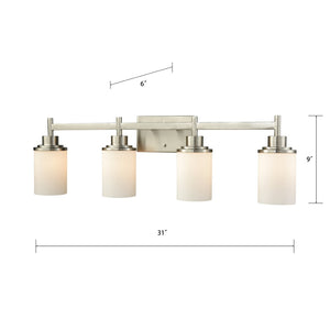 Atlas Belmar Elegant 2-Light Vanity Fixture with Opaque White Glass Shades for Stunning Illumination Brushed Nickel 31'' WL11212-NK