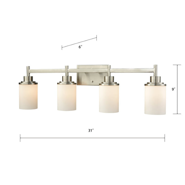 Atlas Belmar Elegant 2-Light Vanity Fixture with Opaque White Glass Shades for Stunning Illumination Brushed Nickel 31'' WL11212-NK