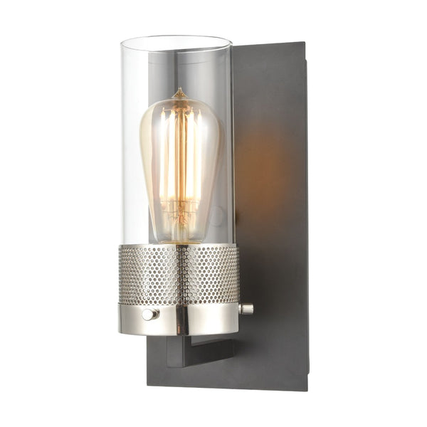 Atlas Bergenline 1-Light Sconce - Modern Industrial Elegance with Clear Glass and Polished Nickel Accent Matte Black 5'' WL11214-BK