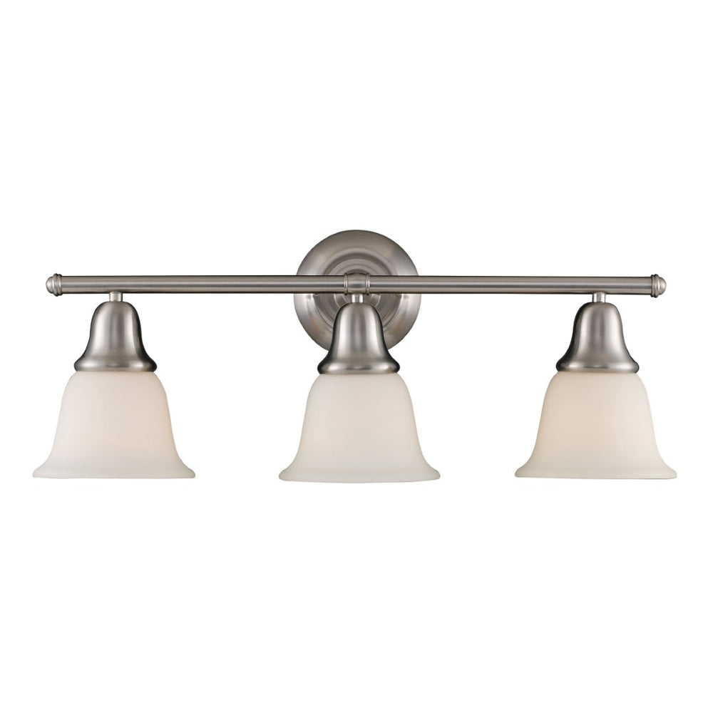 Atlas Berwick 26.5'' 3-Light Vanity Light - Elegant Brushed Nickel with White Glass Shades for Modern Spaces WL11215-NK