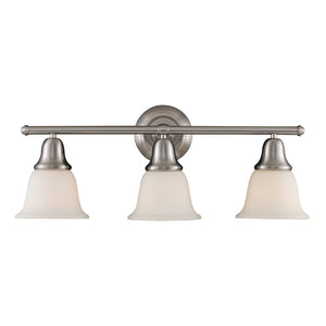 Atlas Berwick 26.5'' 3-Light Vanity Light - Elegant Brushed Nickel with White Glass Shades for Modern Spaces WL11215-NK