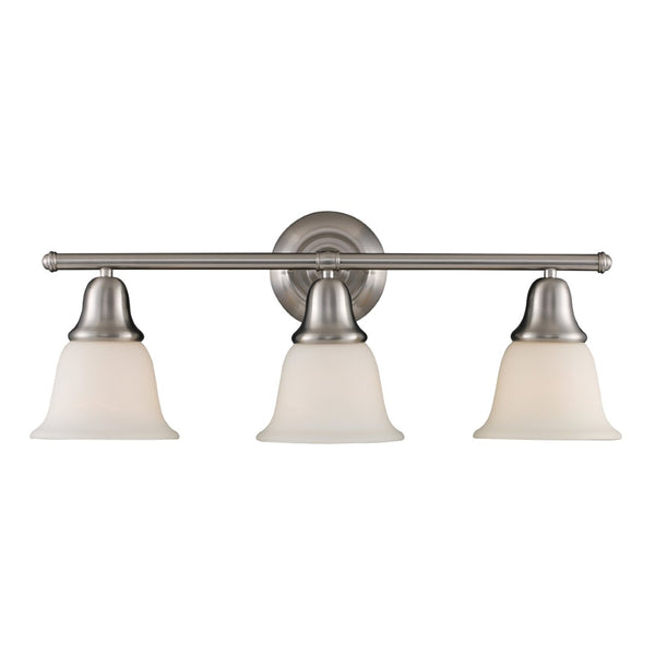 Atlas Berwick 26.5'' 3-Light Vanity Light - Elegant Brushed Nickel with White Glass Shades for Modern Spaces WL11215-NK