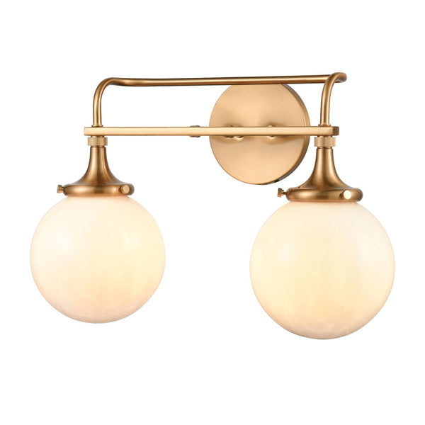 Atlas Beverly Retro-Chic 2-Light Vanity Light with Cloud White Glass Shades for Elegant Bathroom Ambiance Satin Brass 17'' WL11217-BS