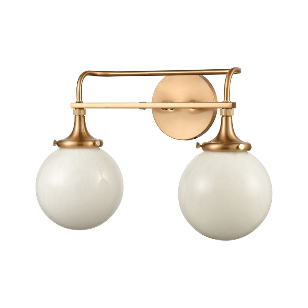 Atlas Beverly Retro-Chic 2-Light Vanity Light with Cloud White Glass Shades for Elegant Bathroom Ambiance Satin Brass 17'' WL11217-BS