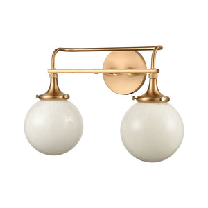 Atlas Beverly Retro-Chic 2-Light Vanity Light with Cloud White Glass Shades for Elegant Bathroom Ambiance Satin Brass 17'' WL11217-BS