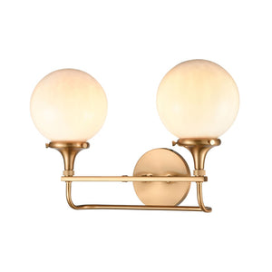 Atlas Beverly Retro-Chic 2-Light Vanity Light with Cloud White Glass Shades for Elegant Bathroom Ambiance Satin Brass 17'' WL11217-BS
