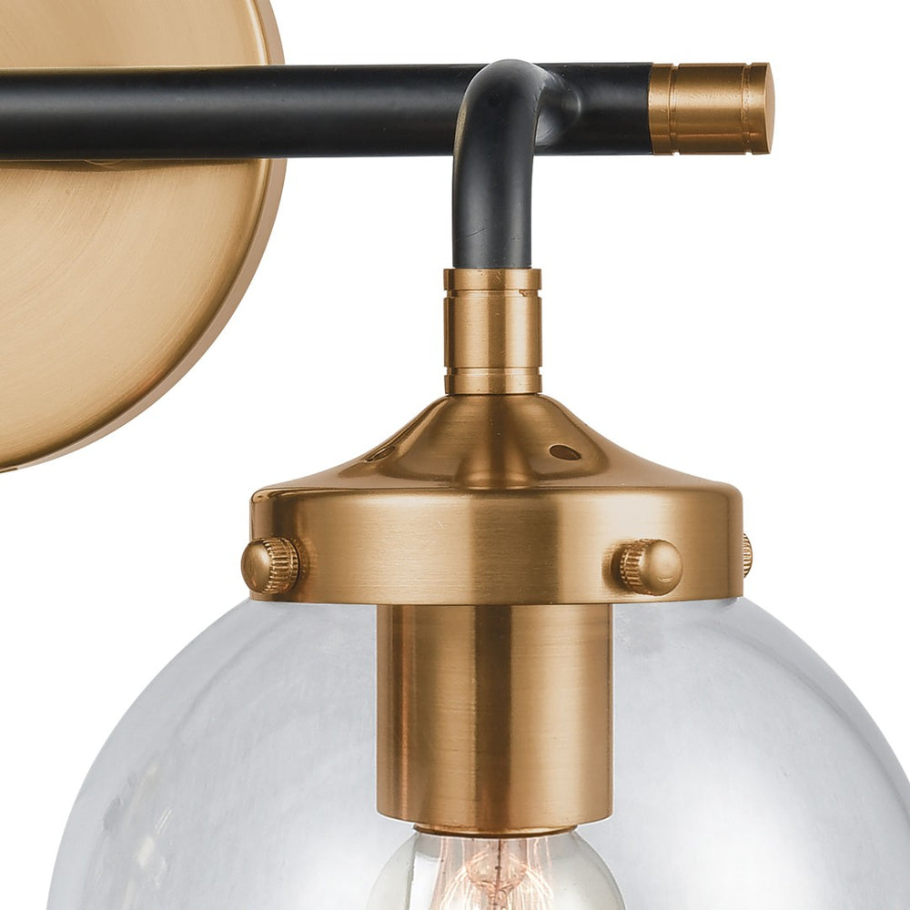 Atlas Boudreaux 2-Light Vanity Light - Midcentury-Modern Design with Opulent Glass Globes for Elegance Matte Black with Antique Gold 15'' WL11218-GD