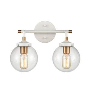 Atlas Boudreaux 2-Light Vanity Light - Midcentury-Modern Design with Opulent Glass Globes for Elegance Matte White 15'' WL11218-WH