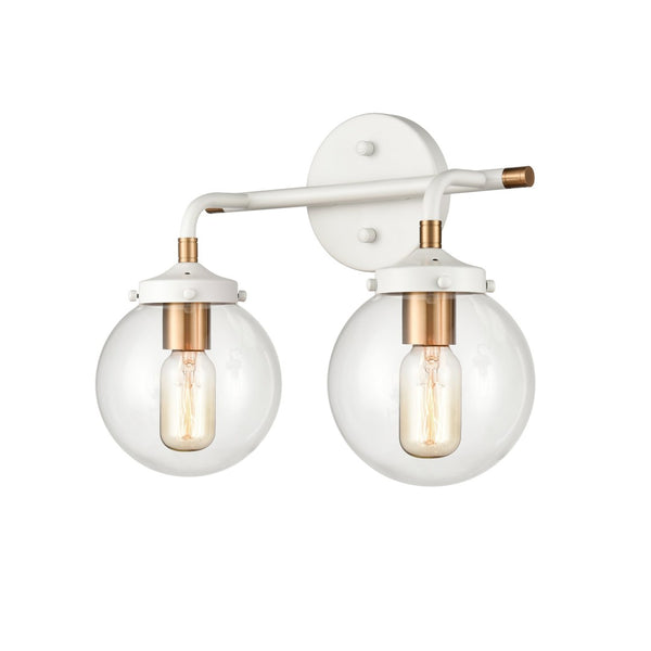 Atlas Boudreaux 2-Light Vanity Light - Midcentury-Modern Design with Opulent Glass Globes for Elegance Matte White 15'' WL11218-WH
