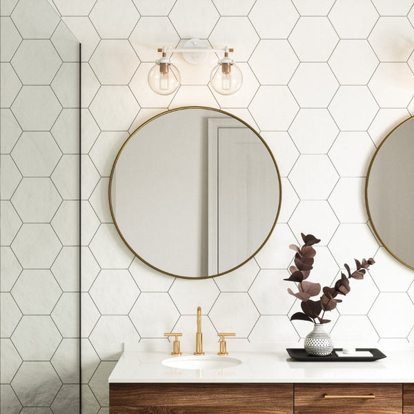 Atlas Boudreaux 2-Light Vanity Light - Midcentury-Modern Design with Opulent Glass Globes for Elegance Matte White 15'' WL11218-WH