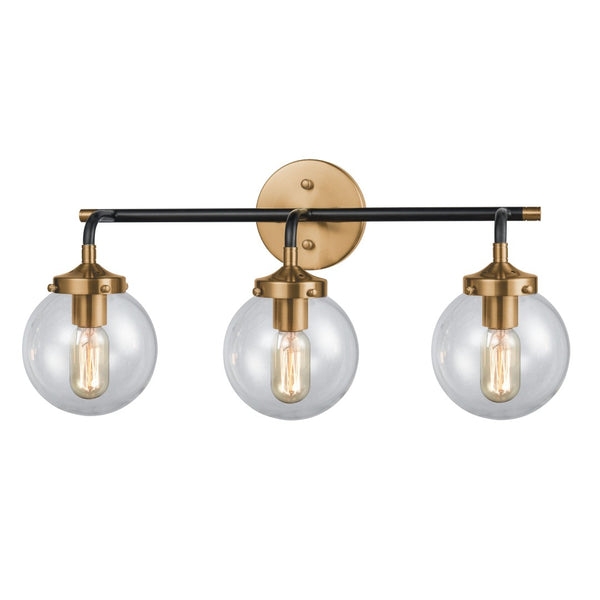 Atlas Boudreaux 2-Light Vanity Light - Midcentury-Modern Design with Opulent Glass Globes for Elegance Matte Black with Antique Gold 24'' WL11219-GD