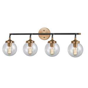 Atlas Boudreaux 2-Light Vanity Light - Midcentury-Modern Design with Opulent Glass Globes for Elegance Matte Black with Antique Gold 33'' WL11220-GD
