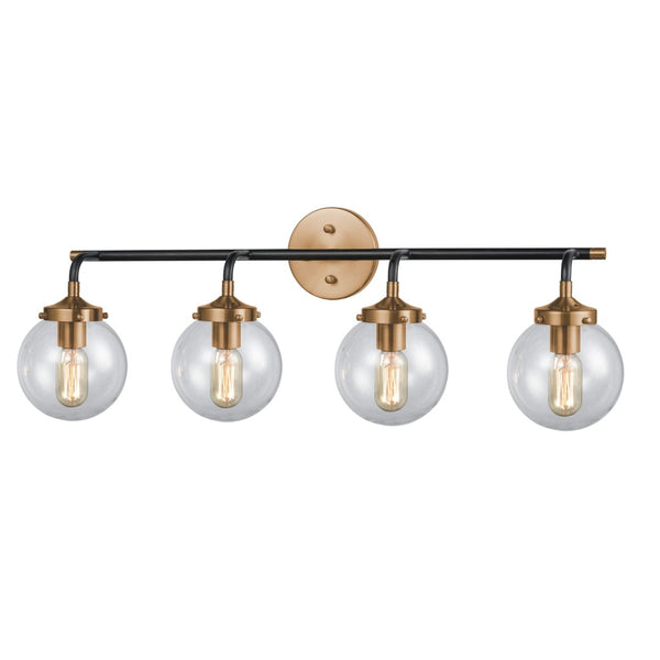Atlas Boudreaux 2-Light Vanity Light - Midcentury-Modern Design with Opulent Glass Globes for Elegance Matte Black with Antique Gold 33'' WL11220-GD