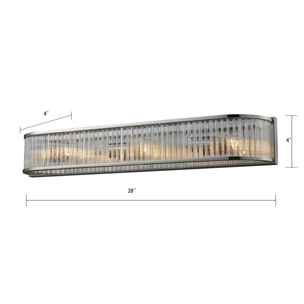 Atlas Braxton 28'' Wide 3-Light Vanity Fixture - Elegant Polished Nickel with Ribbed Glass Shades WL11221-NK