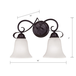 Atlas Brighton 2-Light Traditional Vanity Fixture - Elegant White Glass Shades & Curved Metal Design Oil Rubbed Bronze with White Glass WL11227-BZ