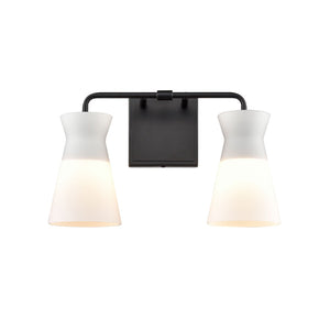 Atlas Brookville 2-Light Vanity Light Fixture - Midcentury Design with Clear Glass Shades for Modern Spaces Matte Black 15'' WL11231-BK