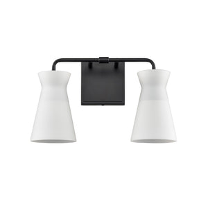 Atlas Brookville 2-Light Vanity Light Fixture - Midcentury Design with Clear Glass Shades for Modern Spaces Matte Black 15'' WL11231-BK