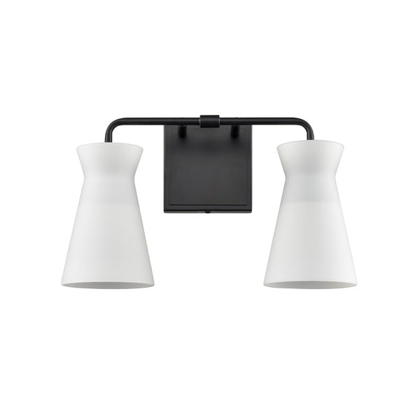 Atlas Brookville 2-Light Vanity Light Fixture - Midcentury Design with Clear Glass Shades for Modern Spaces Matte Black 15'' WL11231-BK