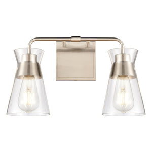 Atlas Brookville 2-Light Vanity Light Fixture - Midcentury Design with Clear Glass Shades for Modern Spaces Satin Nickel 15'' WL11231-NK