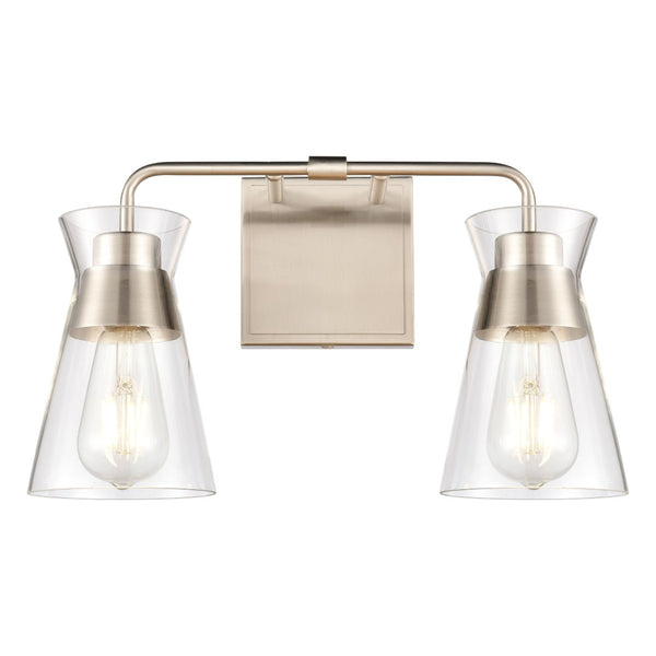 Atlas Brookville 2-Light Vanity Light Fixture - Midcentury Design with Clear Glass Shades for Modern Spaces Satin Nickel 15'' WL11231-NK