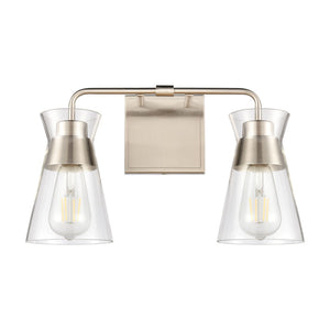Atlas Brookville 2-Light Vanity Light Fixture - Midcentury Design with Clear Glass Shades for Modern Spaces Satin Nickel 15'' WL11231-NK