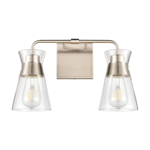 Atlas Brookville 2-Light Vanity Light Fixture - Midcentury Design with Clear Glass Shades for Modern Spaces Satin Nickel 15'' WL11231-NK