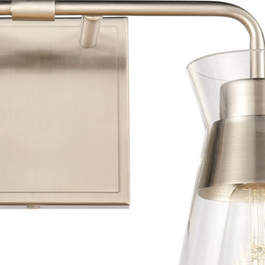 Atlas Brookville 2-Light Vanity Light Fixture - Midcentury Design with Clear Glass Shades for Modern Spaces Satin Nickel 15'' WL11231-NK