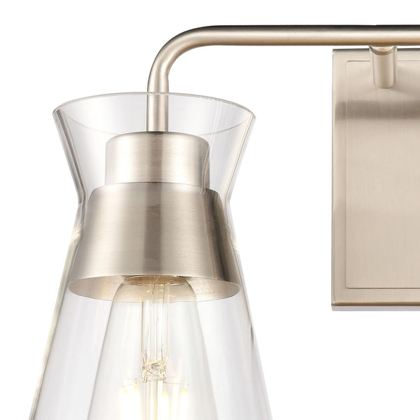 Atlas Brookville 2-Light Vanity Light Fixture - Midcentury Design with Clear Glass Shades for Modern Spaces Satin Nickel 15'' WL11231-NK