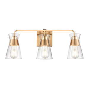 Atlas Brookville 2-Light Vanity Light Fixture - Midcentury Design with Clear Glass Shades for Modern Spaces Burnished Brass WL11232-BS