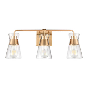 Atlas Brookville 2-Light Vanity Light Fixture - Midcentury Design with Clear Glass Shades for Modern Spaces Burnished Brass WL11232-BS