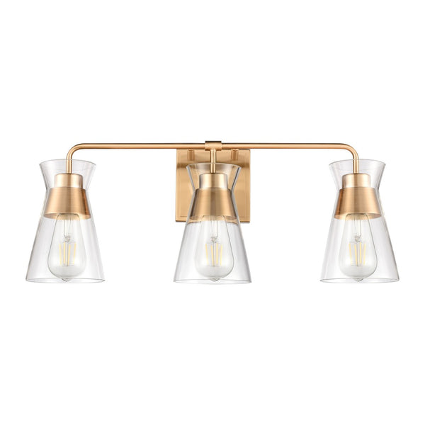 Atlas Brookville 2-Light Vanity Light Fixture - Midcentury Design with Clear Glass Shades for Modern Spaces Burnished Brass WL11232-BS